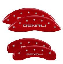 Load image into Gallery viewer, MGP 4 Caliper Covers Engraved Front &amp; Rear Denali Red finish Silver Engraved