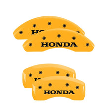 Load image into Gallery viewer, MGP 4 Caliper Covers Engraved Front &amp; Rear MGP Yellow Finish Black Char 2018 Subaru Impreza