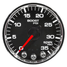 Load image into Gallery viewer, Autometer Spek-Pro Gauge Boost 2 1/16in 35psi Stepper Motor W/Peak &amp; Warn Black/Chrome